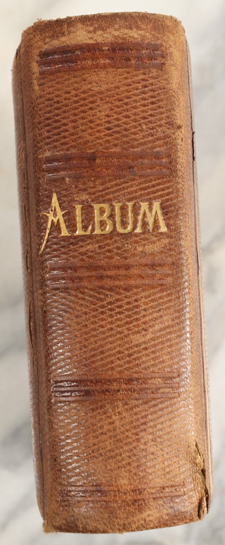 Lot 145 - Antique Photo Album With Gold Lettering On Spine, Plain Cover, Containing 27 Tintypes, 3 Snapshots, And 3 Religious Filler Cards (All Pages Included In Pictures)