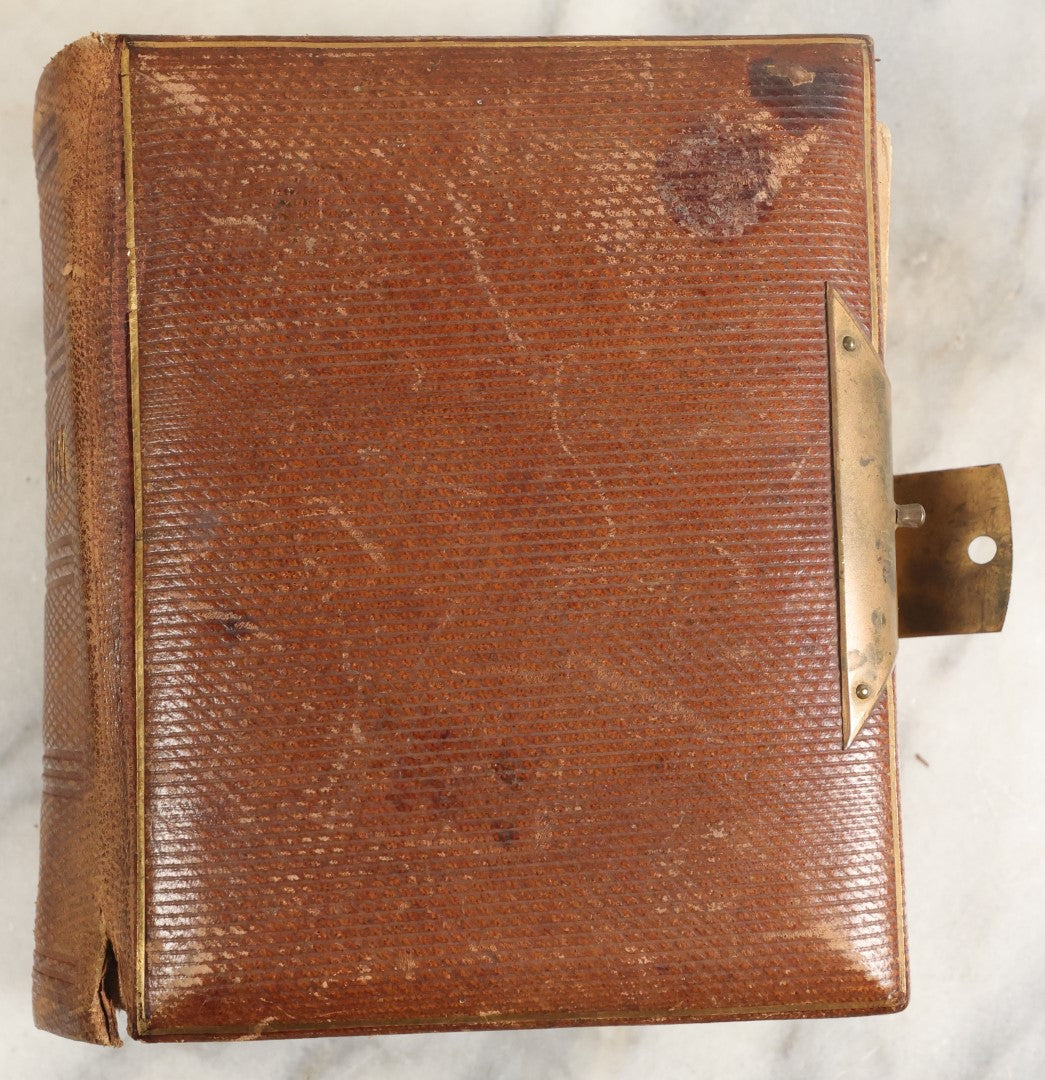 Lot 145 - Antique Photo Album With Gold Lettering On Spine, Plain Cover, Containing 27 Tintypes, 3 Snapshots, And 3 Religious Filler Cards (All Pages Included In Pictures)