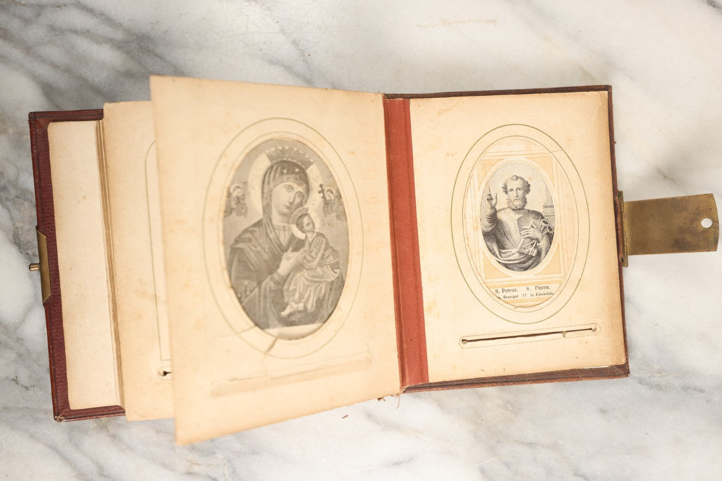 Lot 145 - Antique Photo Album With Gold Lettering On Spine, Plain Cover, Containing 27 Tintypes, 3 Snapshots, And 3 Religious Filler Cards (All Pages Included In Pictures)