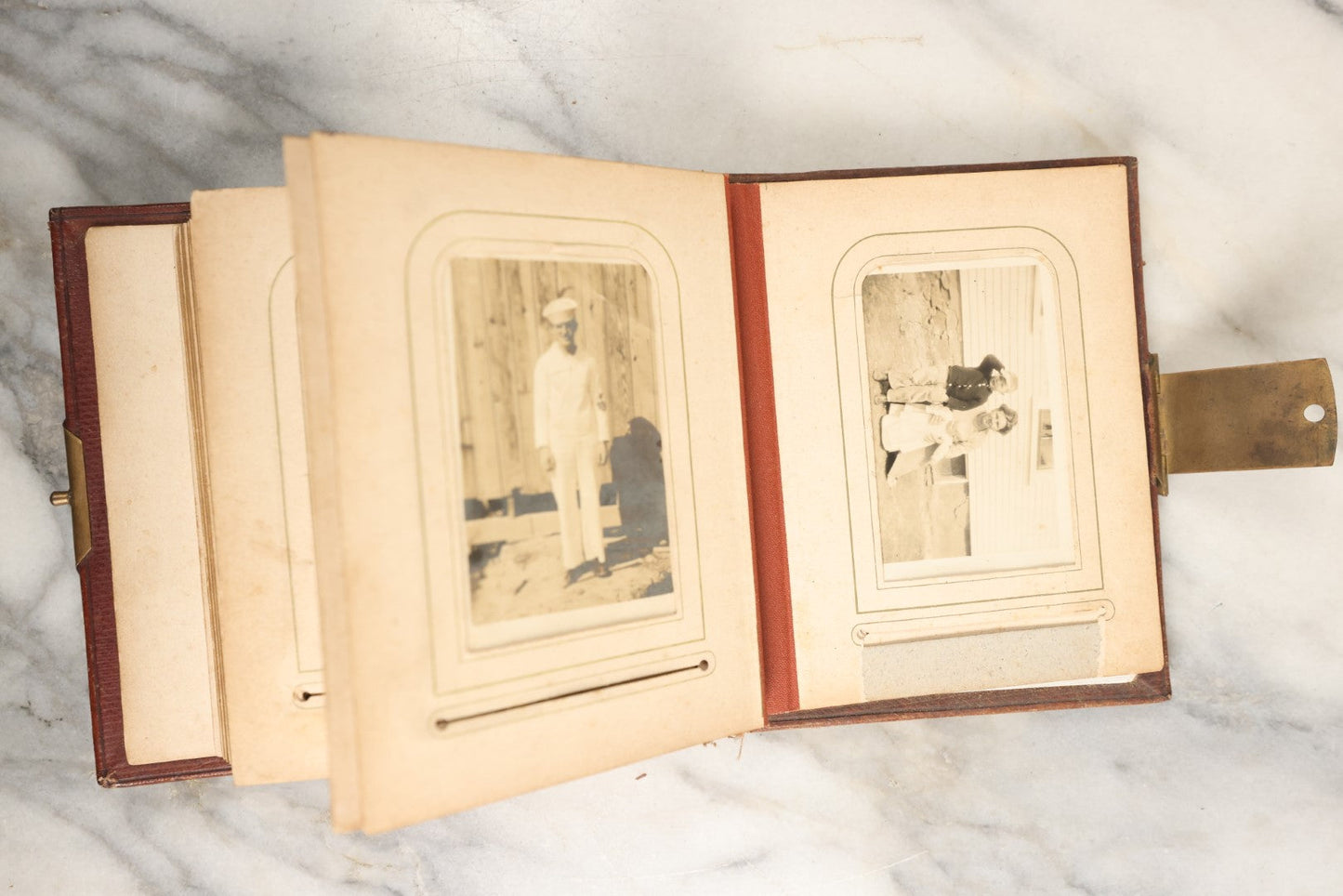 Lot 145 - Antique Photo Album With Gold Lettering On Spine, Plain Cover, Containing 27 Tintypes, 3 Snapshots, And 3 Religious Filler Cards (All Pages Included In Pictures)