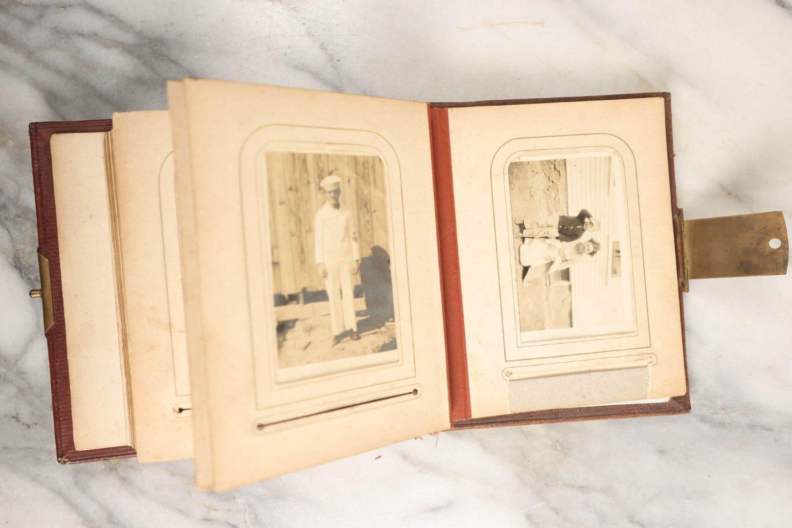 Lot 145 - Antique Photo Album With Gold Lettering On Spine, Plain Cover, Containing 27 Tintypes, 3 Snapshots, And 3 Religious Filler Cards (All Pages Included In Pictures)
