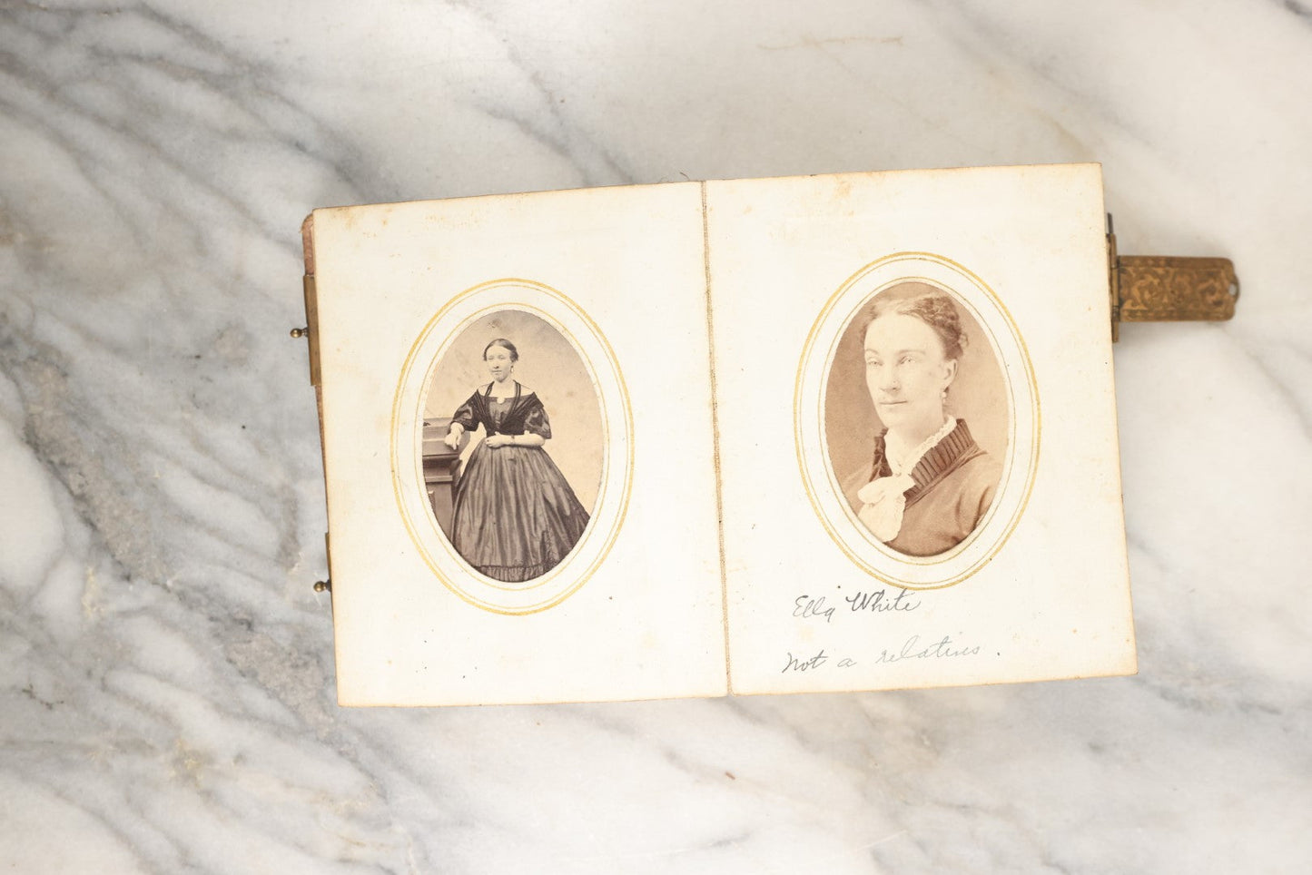 Lot 145 - Antique Photo Album With Gold Lettering On Spine, Plain Cover, Containing 27 Tintypes, 3 Snapshots, And 3 Religious Filler Cards (All Pages Included In Pictures)