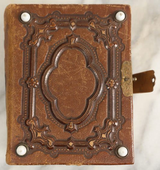 Lot 147 - Antique Photo Album With White Dots, Decorative Cover, Geometric Design, Containing 18 Tintypes And 15 C.D.V. Photos, Including Two Young Girls, Possibly Performers In Costume, Extremely Poor Binding Condition, Loose Pages (All Pages Included In Pictures)