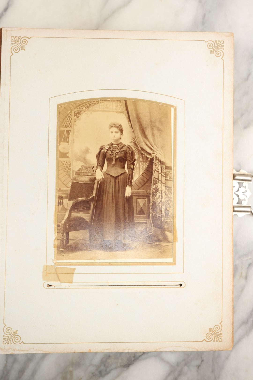 Lot 148 - Antique Cabinet Card Photo Album With Woman And Birds On Cover, Containing 25 Cabinet Cards And 12 Carte De Visite C.D.V. Photographs (All Pages Included In Pictures)