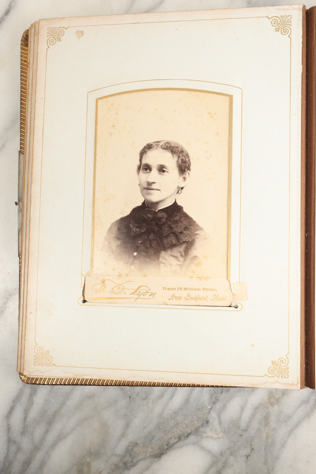 Lot 148 - Antique Cabinet Card Photo Album With Woman And Birds On Cover, Containing 25 Cabinet Cards And 12 Carte De Visite C.D.V. Photographs (All Pages Included In Pictures)