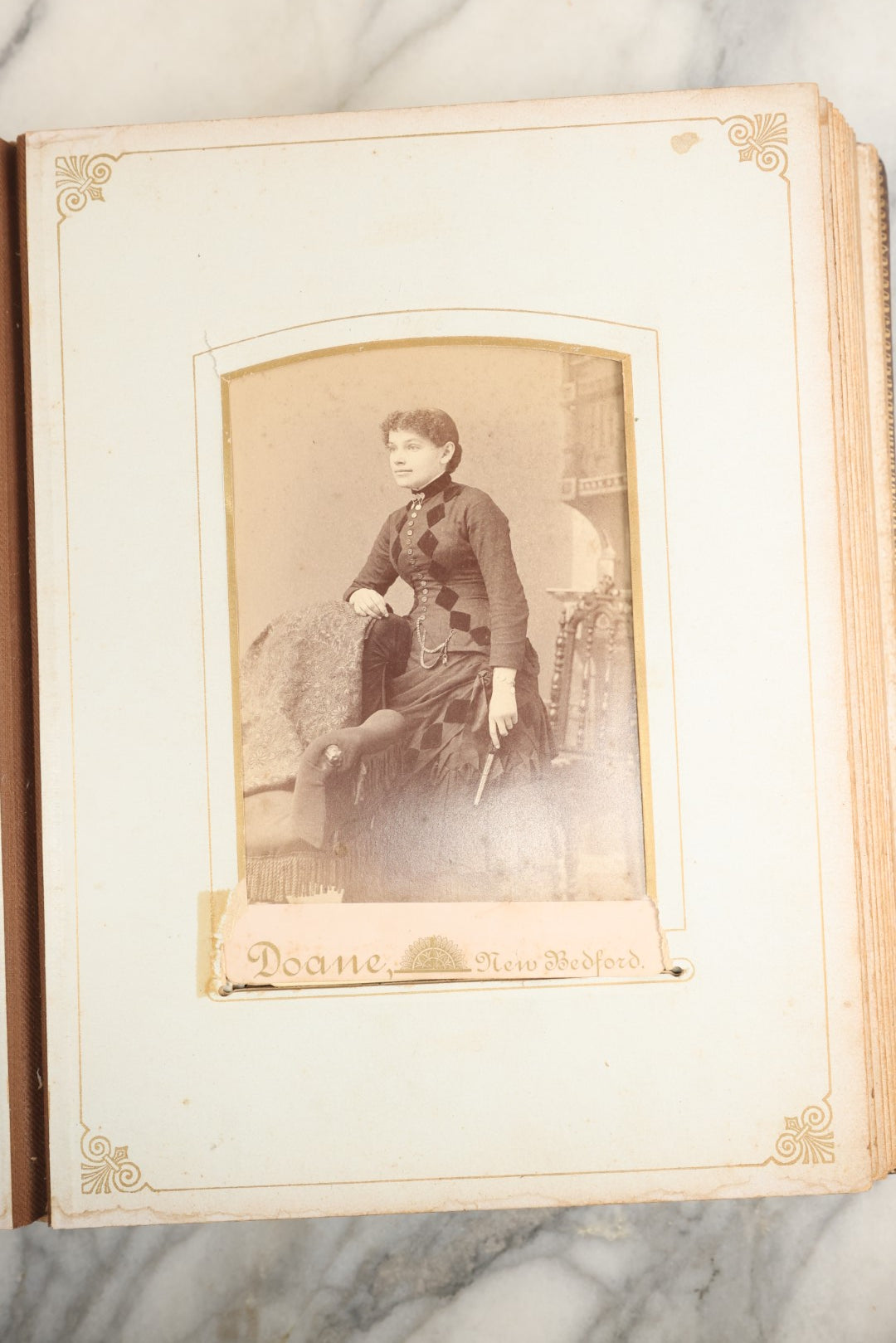 Lot 148 - Antique Cabinet Card Photo Album With Woman And Birds On Cover, Containing 25 Cabinet Cards And 12 Carte De Visite C.D.V. Photographs (All Pages Included In Pictures)