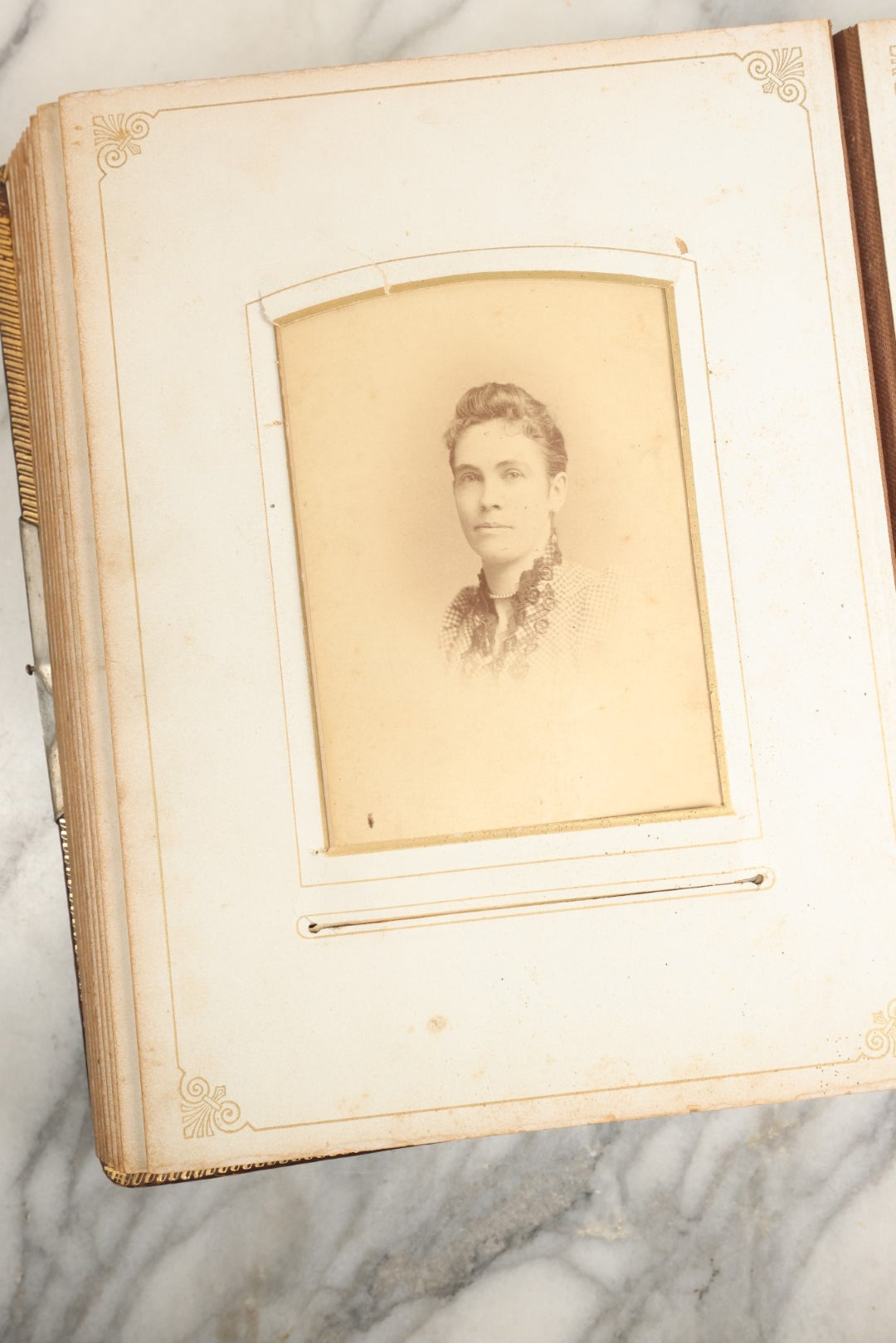 Lot 148 - Antique Cabinet Card Photo Album With Woman And Birds On Cover, Containing 25 Cabinet Cards And 12 Carte De Visite C.D.V. Photographs (All Pages Included In Pictures)