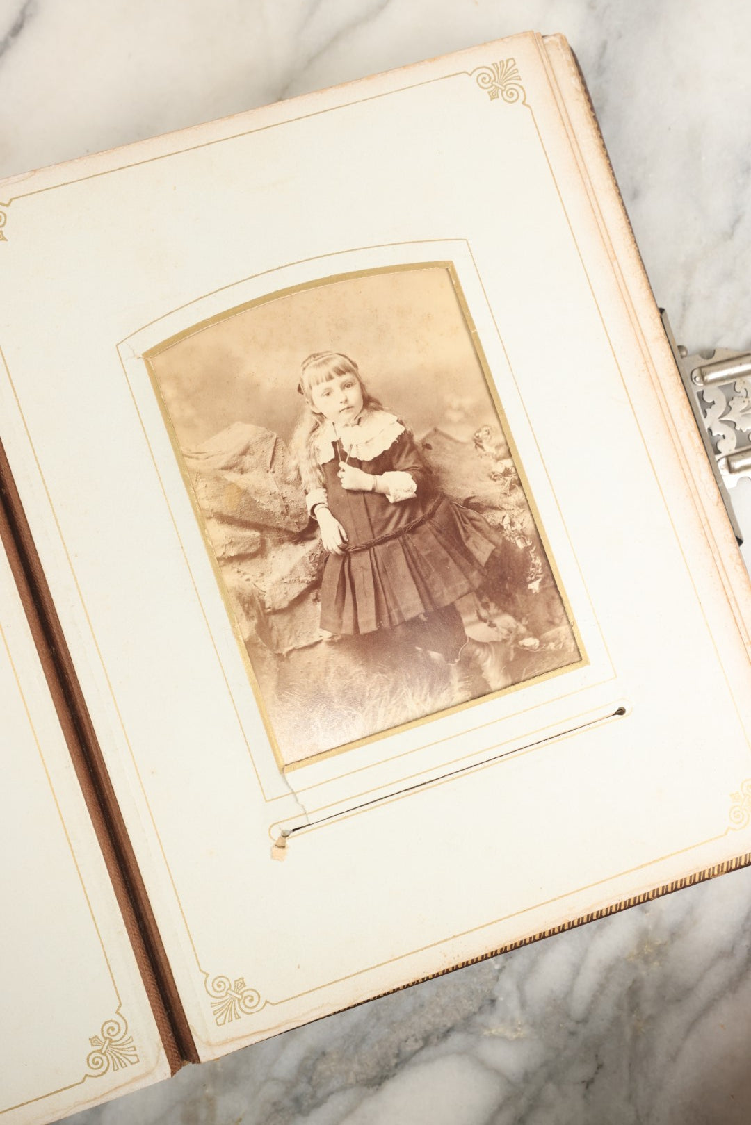Lot 148 - Antique Cabinet Card Photo Album With Woman And Birds On Cover, Containing 25 Cabinet Cards And 12 Carte De Visite C.D.V. Photographs (All Pages Included In Pictures)