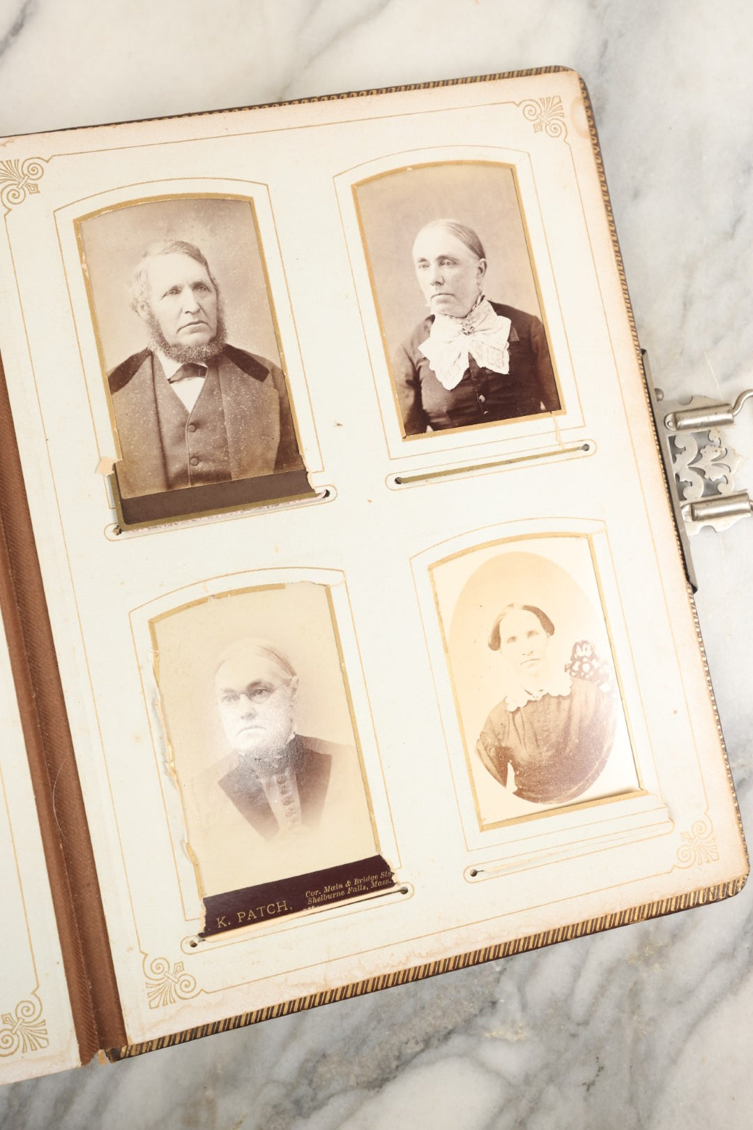 Lot 148 - Antique Cabinet Card Photo Album With Woman And Birds On Cover, Containing 25 Cabinet Cards And 12 Carte De Visite C.D.V. Photographs (All Pages Included In Pictures)