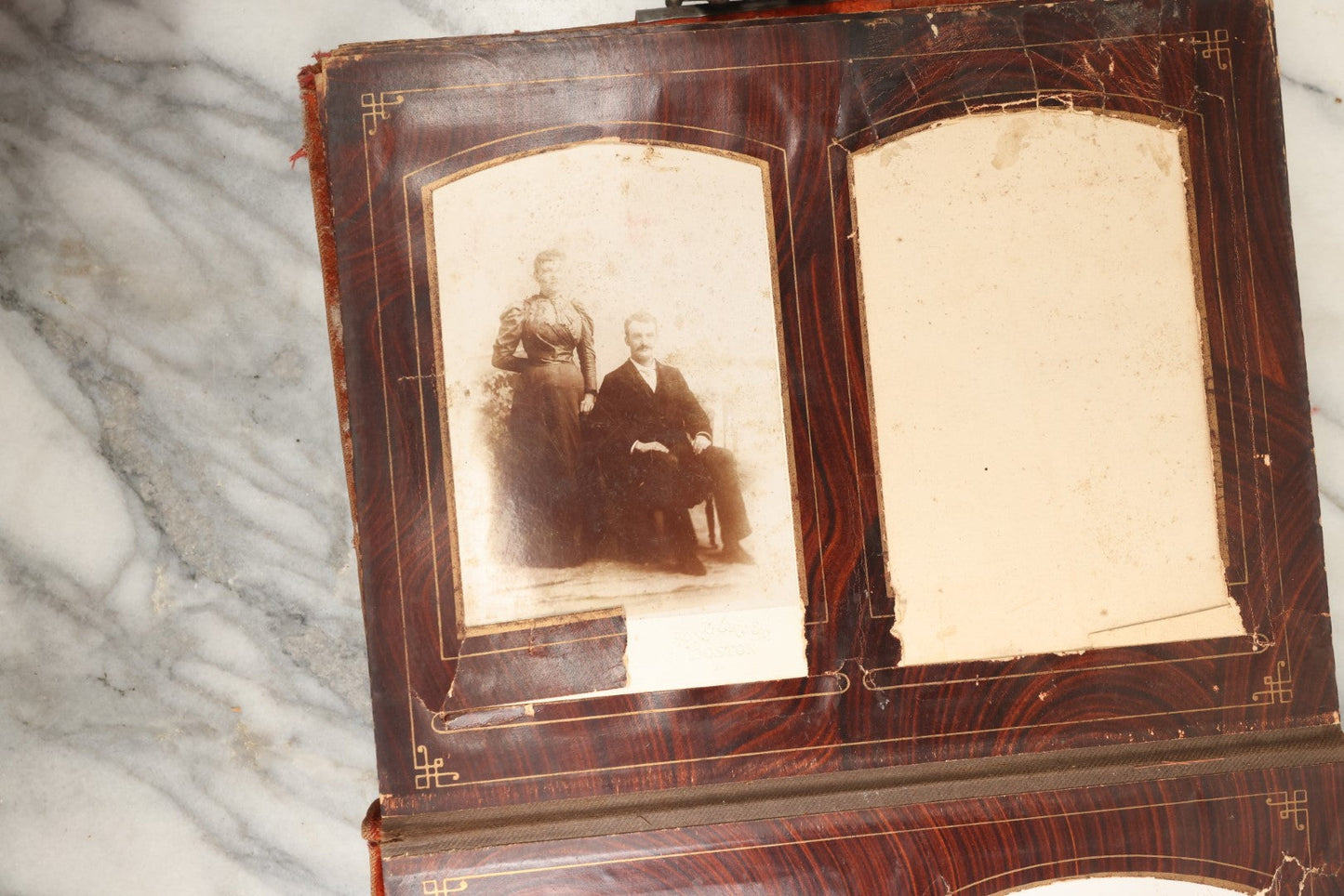 Lot 149 - Antique Cabinet Card Photo Album With Silverplate "Our Friends" Plaque, Christopher Columbus Adornments, Red Velvet Cover, Containing 19 Cabinet Cards, One Tintype, And 3 Carte De Visite C.D.V. Photos, Rough Condition (All Pages Included In Pictures)