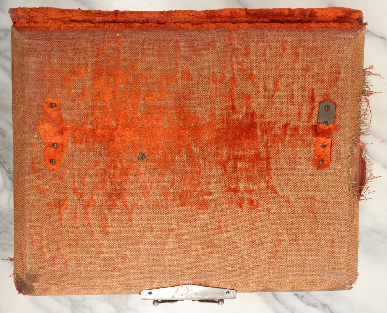 Lot 149 - Antique Cabinet Card Photo Album With Silverplate "Our Friends" Plaque, Christopher Columbus Adornments, Red Velvet Cover, Containing 19 Cabinet Cards, One Tintype, And 3 Carte De Visite C.D.V. Photos, Rough Condition (All Pages Included In Pictures)