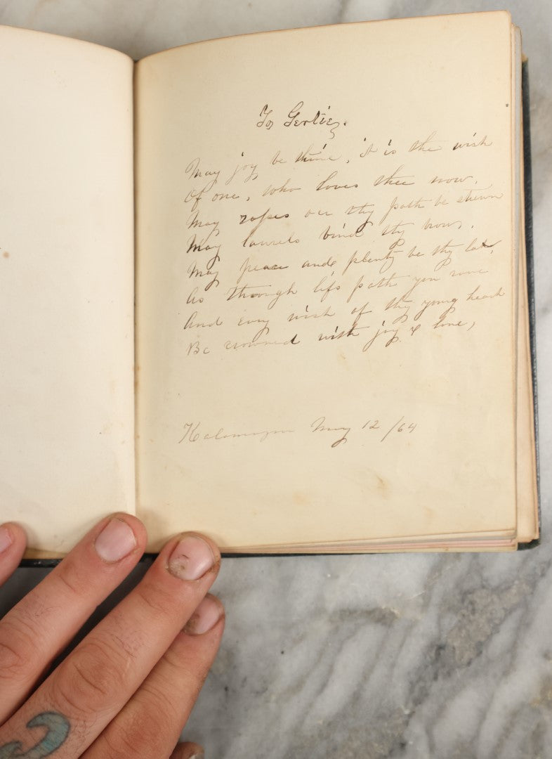 Lot 152 - Antique "The Pet Album" Autograph Album With Many Engravings, Mostly Empty, Signatures, Poems, And More, Presented To Gertie On Her 15th Birthday, May 1864