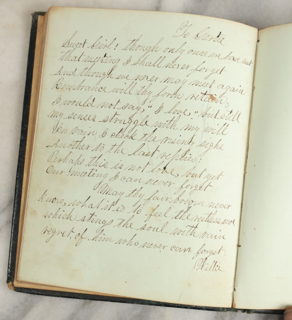 Lot 152 - Antique "The Pet Album" Autograph Album With Many Engravings, Mostly Empty, Signatures, Poems, And More, Presented To Gertie On Her 15th Birthday, May 1864