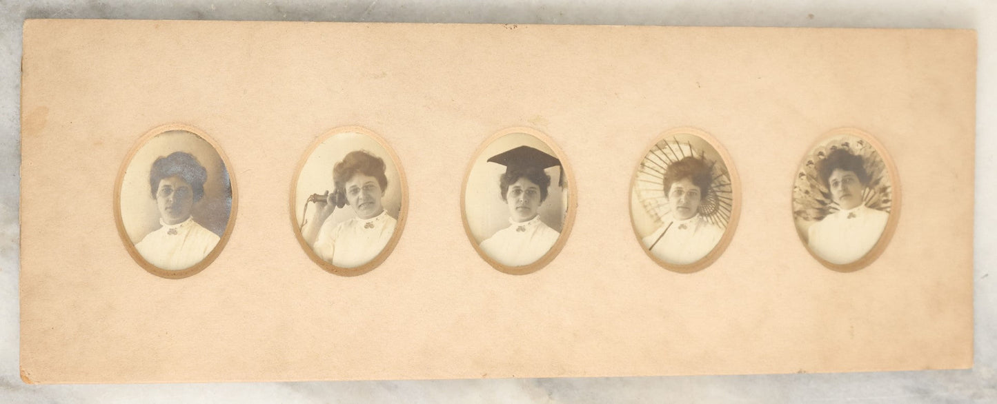 Lot 154 - Collection Of Four Photo Strips Containing Small Snapshot Photos Of Women, Girls, Graduates, And More