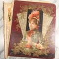 Lot 155 - Antique Victorian Scrapbook Album With Woman On Cover Containing 175+ Pieces Including Die Cuts, Trade Cards, Calling Cards, And More, With Woman On Cover, Note Cover Detached