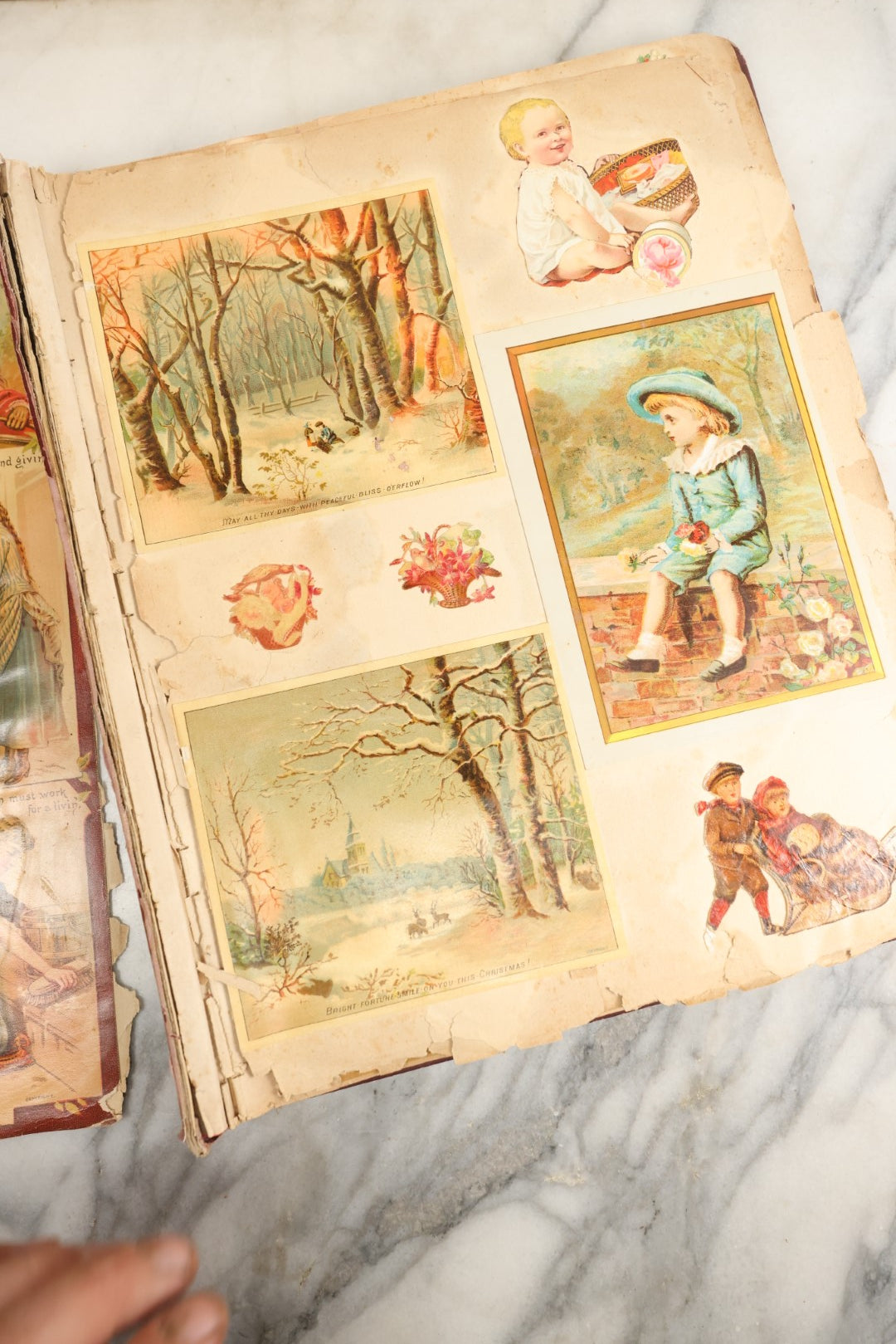 Lot 155 - Antique Victorian Scrapbook Album With Woman On Cover Containing 175+ Pieces Including Die Cuts, Trade Cards, Calling Cards, And More, With Woman On Cover, Note Cover Detached