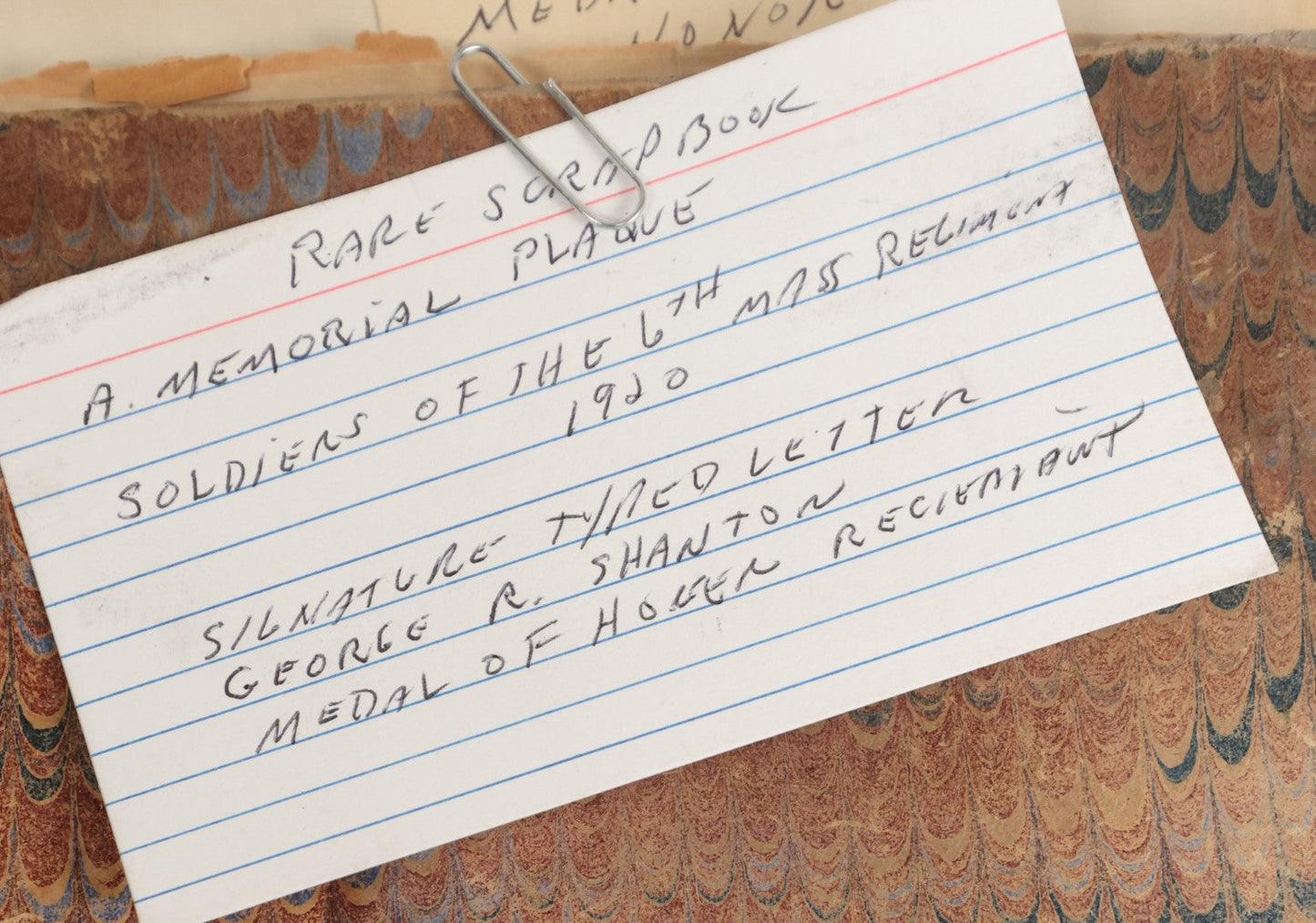 Lot 156 - Important Antique Scrapbook Containing Documents Relating To Veterans Of The Spanish American War, Service In Puerto Rico, Including A Signed Letter From Col. George R. Shanton, Cowboy, Rough Rider, And Medal Of Honor Recipient