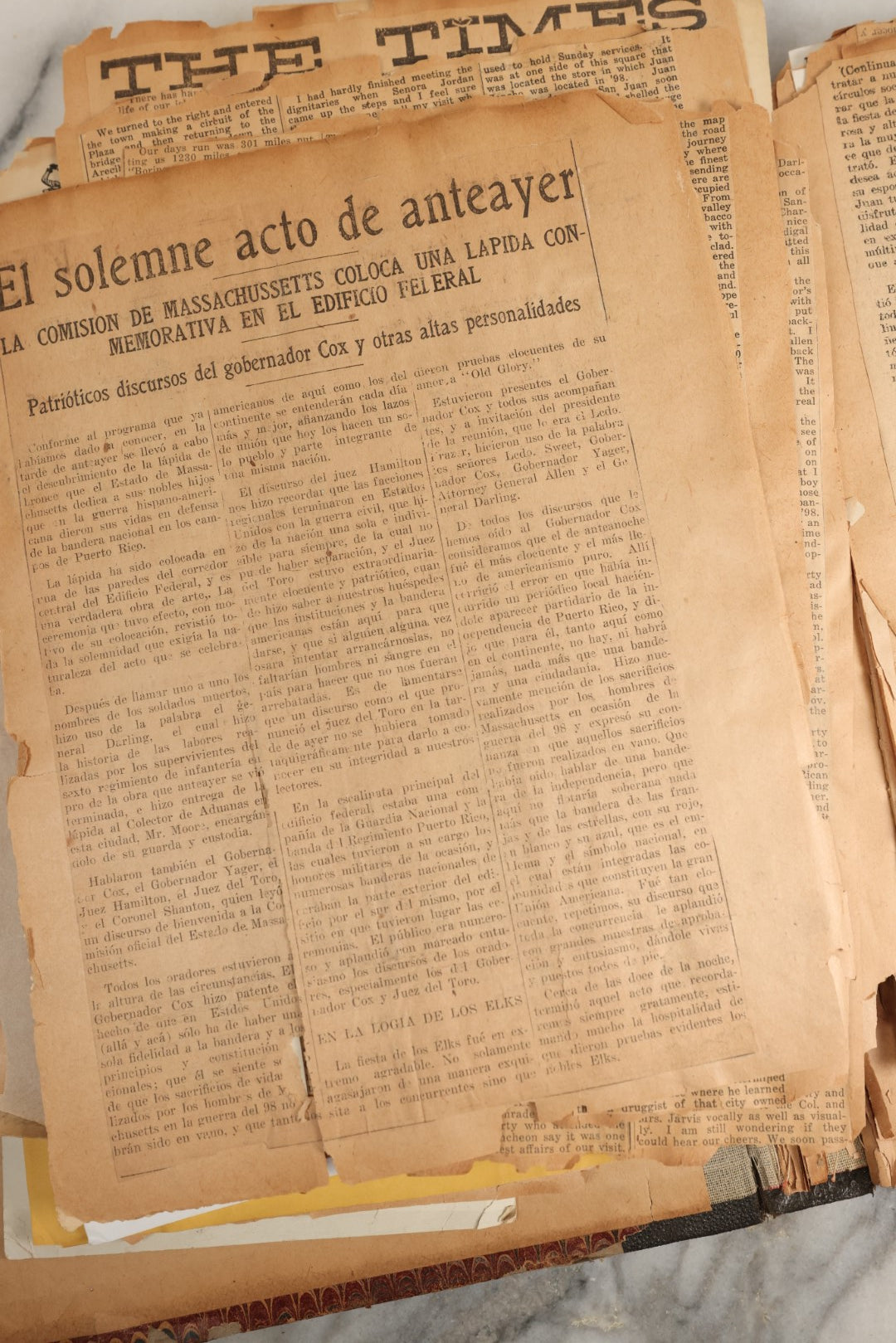 Lot 156 - Important Antique Scrapbook Containing Documents Relating To Veterans Of The Spanish American War, Service In Puerto Rico, Including A Signed Letter From Col. George R. Shanton, Cowboy, Rough Rider, And Medal Of Honor Recipient