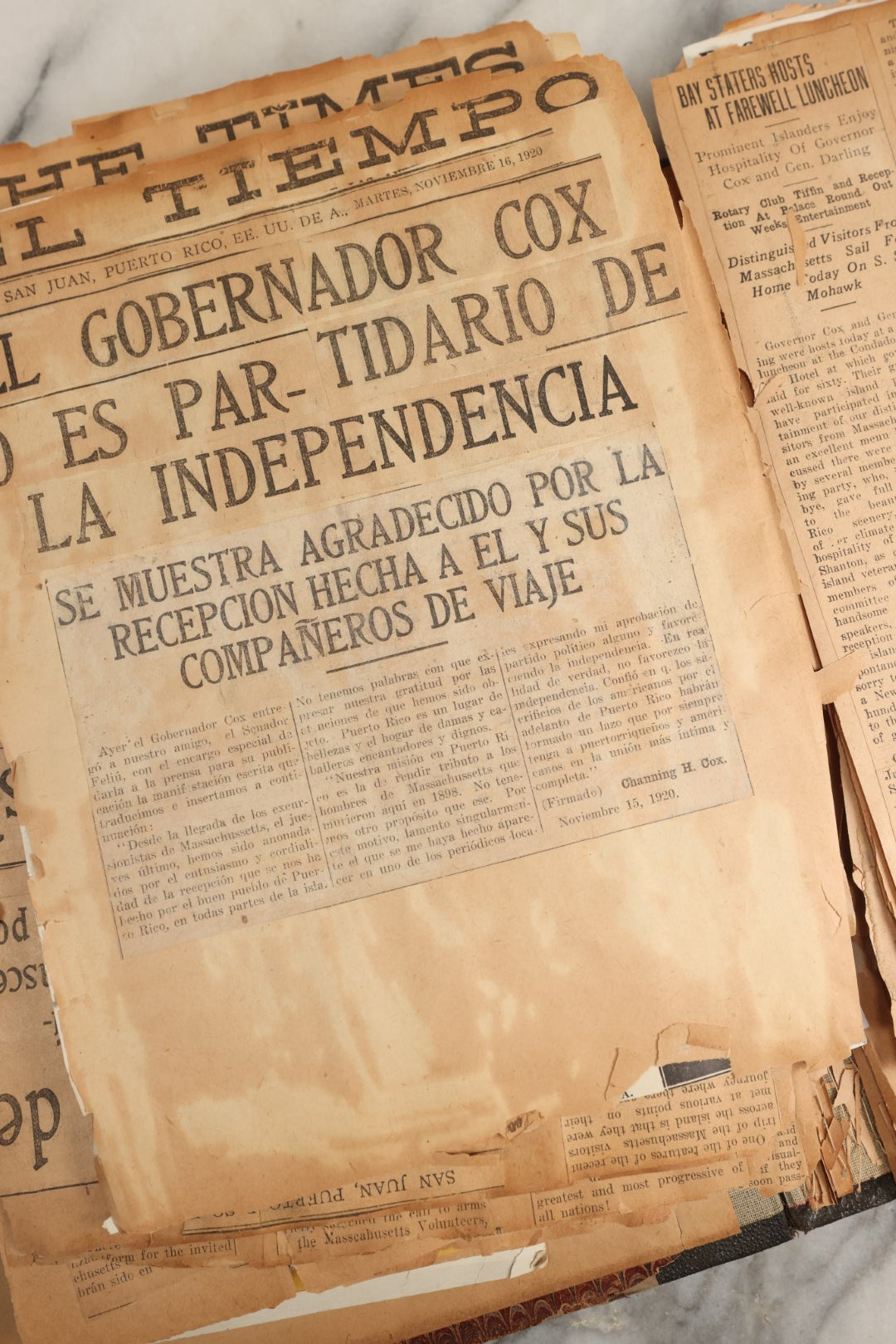 Lot 156 - Important Antique Scrapbook Containing Documents Relating To Veterans Of The Spanish American War, Service In Puerto Rico, Including A Signed Letter From Col. George R. Shanton, Cowboy, Rough Rider, And Medal Of Honor Recipient