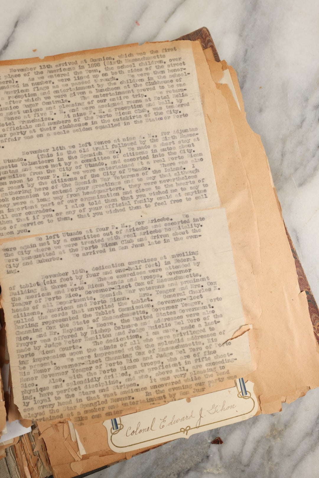 Lot 156 - Important Antique Scrapbook Containing Documents Relating To Veterans Of The Spanish American War, Service In Puerto Rico, Including A Signed Letter From Col. George R. Shanton, Cowboy, Rough Rider, And Medal Of Honor Recipient