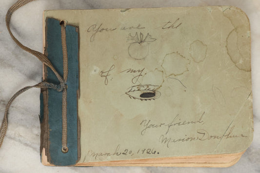 Lot 157 - Vintage Green Autograph Album With Pictogram Illustration On Cover "You Are The Apple Of My Eye," New Brunswick, Canada, March 1926