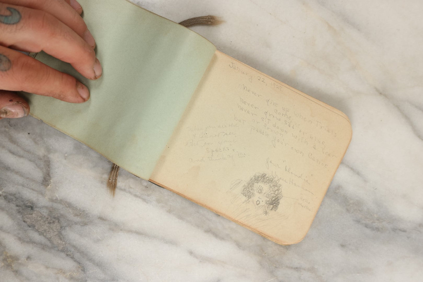 Lot 157 - Vintage Green Autograph Album With Pictogram Illustration On Cover "You Are The Apple Of My Eye," New Brunswick, Canada, March 1926