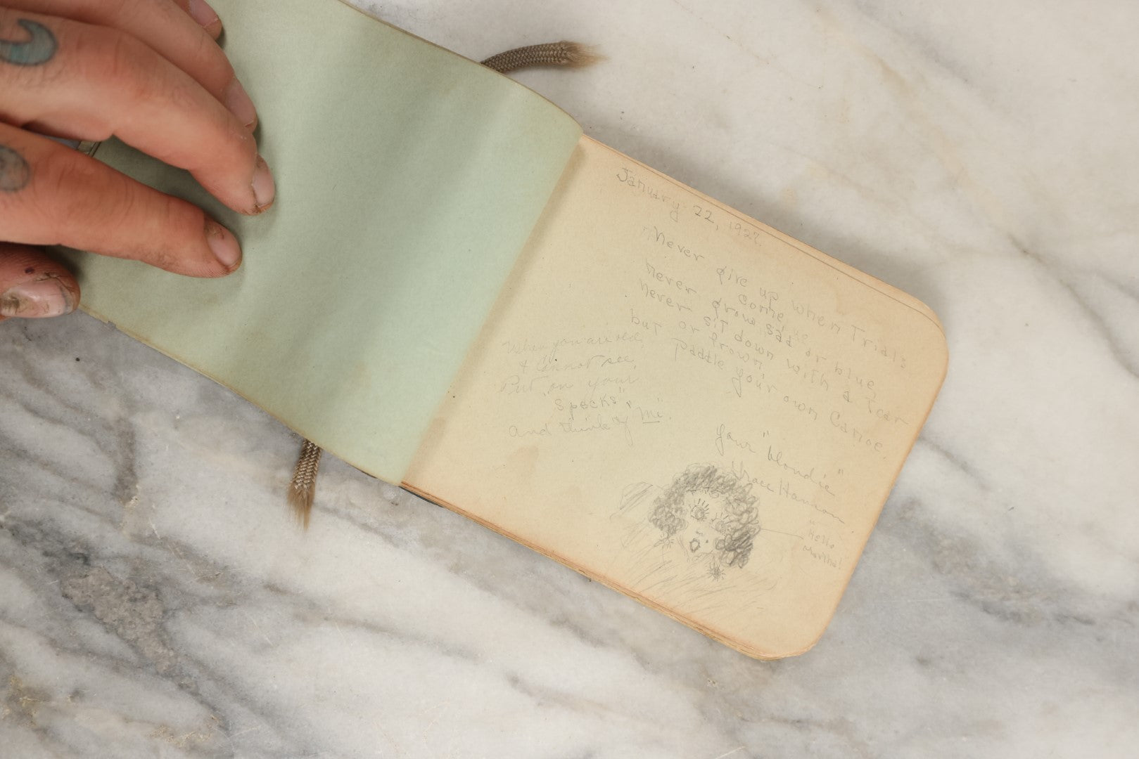 Lot 157 - Vintage Green Autograph Album With Pictogram Illustration On Cover "You Are The Apple Of My Eye," New Brunswick, Canada, March 1926