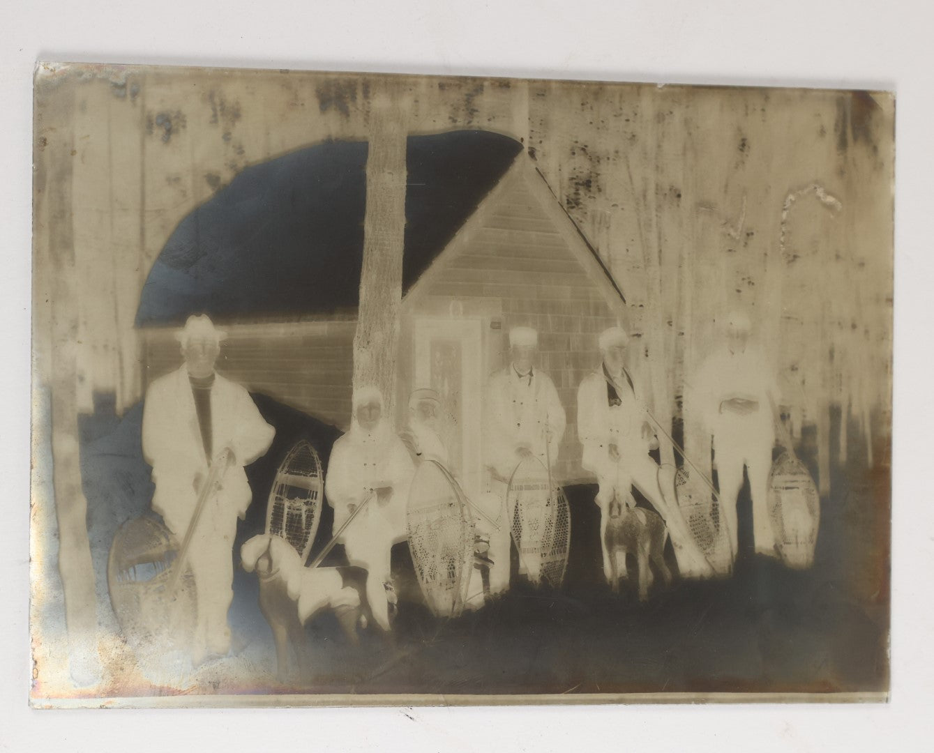 Lot 158 - Grouping Of Six Approximately 5 x 7" Antique Glass Negatives Of A Hunting Trip, Including Snow Shoeing, Hunting Dogs, Guns, Plus An Early Carriage