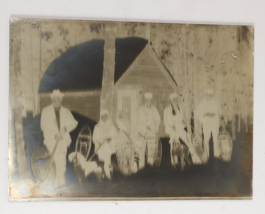 Lot 158 - Grouping Of Six Approximately 5 x 7" Antique Glass Negatives Of A Hunting Trip, Including Snow Shoeing, Hunting Dogs, Guns, Plus An Early Carriage