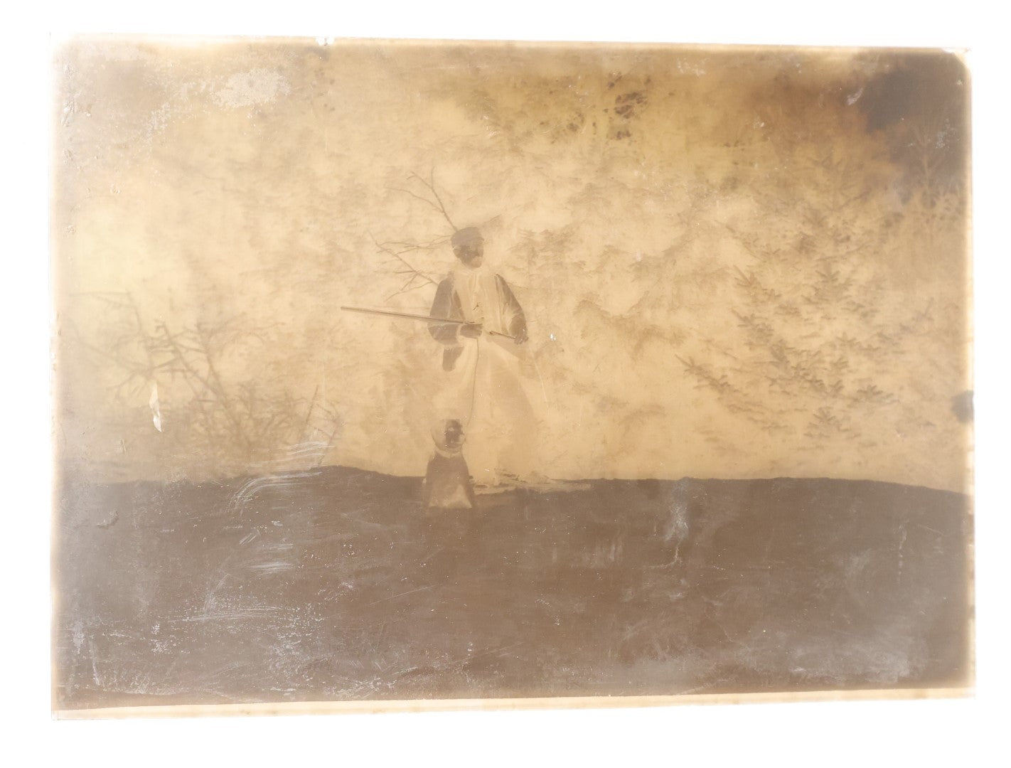 Lot 158 - Grouping Of Six Approximately 5 x 7" Antique Glass Negatives Of A Hunting Trip, Including Snow Shoeing, Hunting Dogs, Guns, Plus An Early Carriage