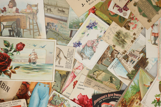 Lot 159 - Grouping Of 50+ Antique Victorian Trade Cards, Lithographed Advertisements, Calling Cards, And More, Including Many With Animals, Children, Etc.