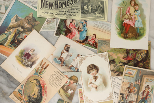 Lot 161 - Grouping Of 10+ Antique Victorian Trade Cards Depicting Dogs, Cats, Pets, Etc., Including Blotter, New Home Sewing, And Others