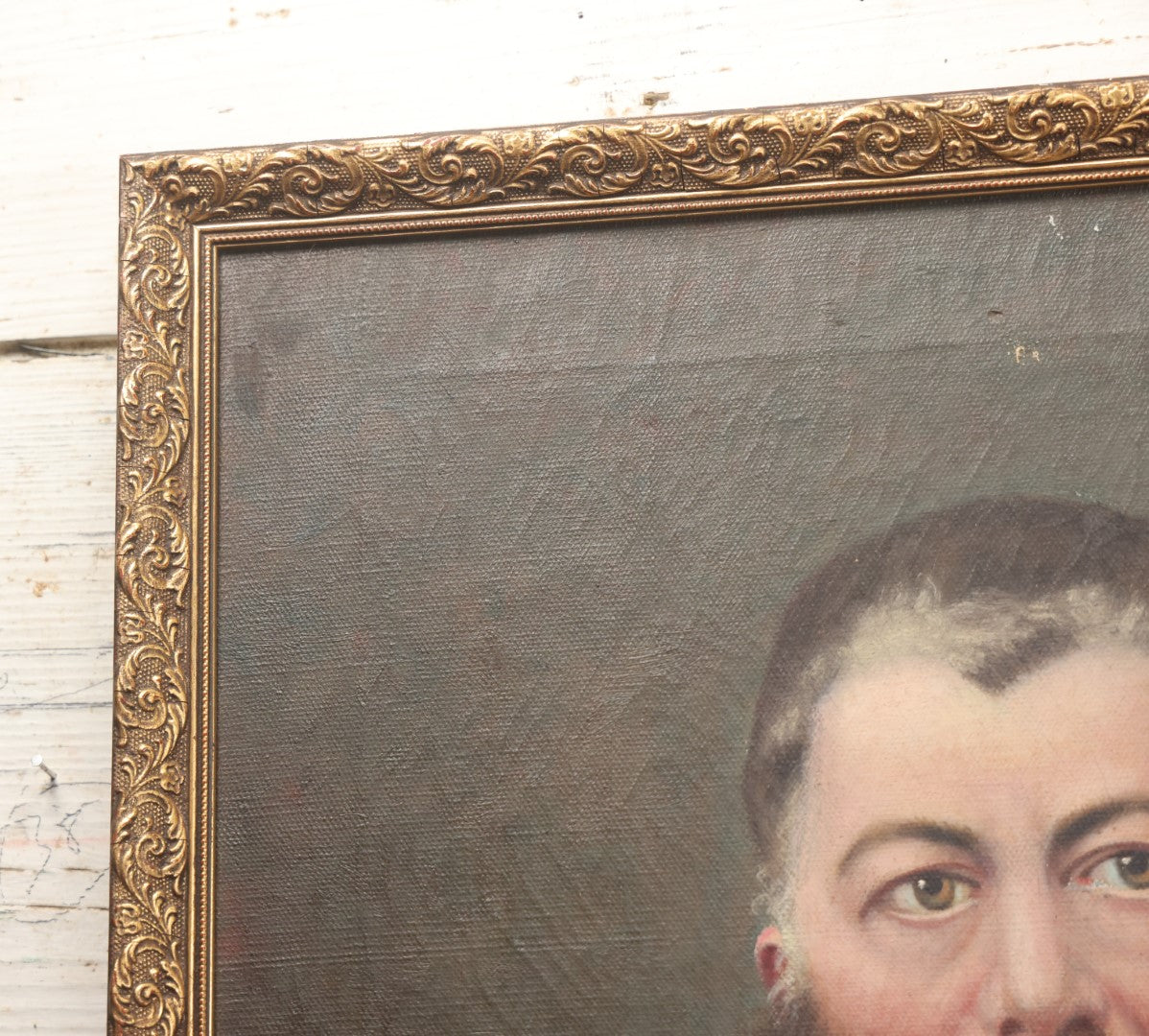 Lot 003 - Antique Oil On Canvas Portrait Painting Of A Bearded Man In Black Robe, In Frame, Note Holes, Losses, 18-1/2" x 22-1/2"