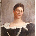 Lot 005 - Antique Oil On Canvas Portrait Painting Of A Woman With Soft Features, Black Dress With White Trim, Artist Signed, Illegible, Dated 1883, Minor Wear And Tear, 20" x 24"