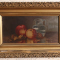 Lot 009 - Antique Oil On Canvas Still Life Painting Of Peaches, Fruit In Ornate Gilded Gesso Frame, Artist Signed, Illegible, Circa Late 19th Century, 13" x 20"