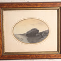 Lot 011 - Antique Nautical Pastel Painting In Frame Of A Large Rock In The Ocean, With Custom Cut Mat, 10-1/4" x 12-1/4"