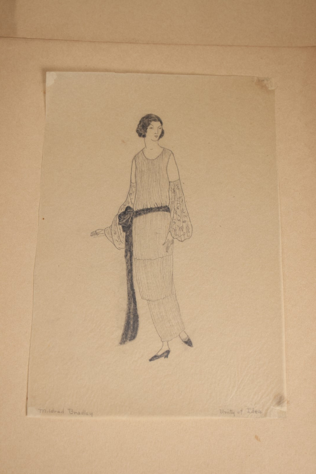 Lot 013 - Grouping Of 10 Antique Hand Drawn Pencil Sketches Of Women's Fashion, Likely Student Works, Signed Mildred Bradley