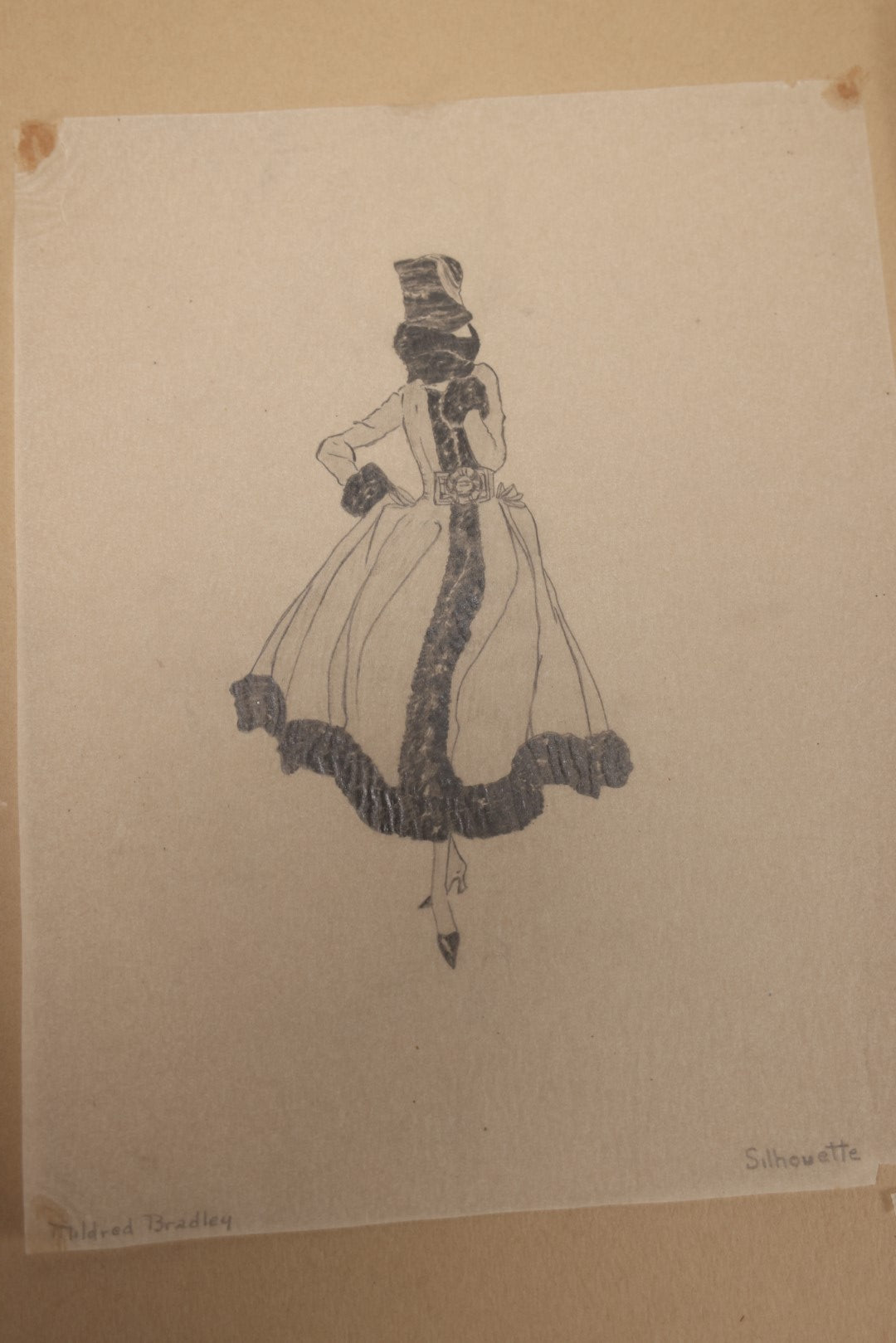 Lot 013 - Grouping Of 10 Antique Hand Drawn Pencil Sketches Of Women's Fashion, Likely Student Works, Signed Mildred Bradley