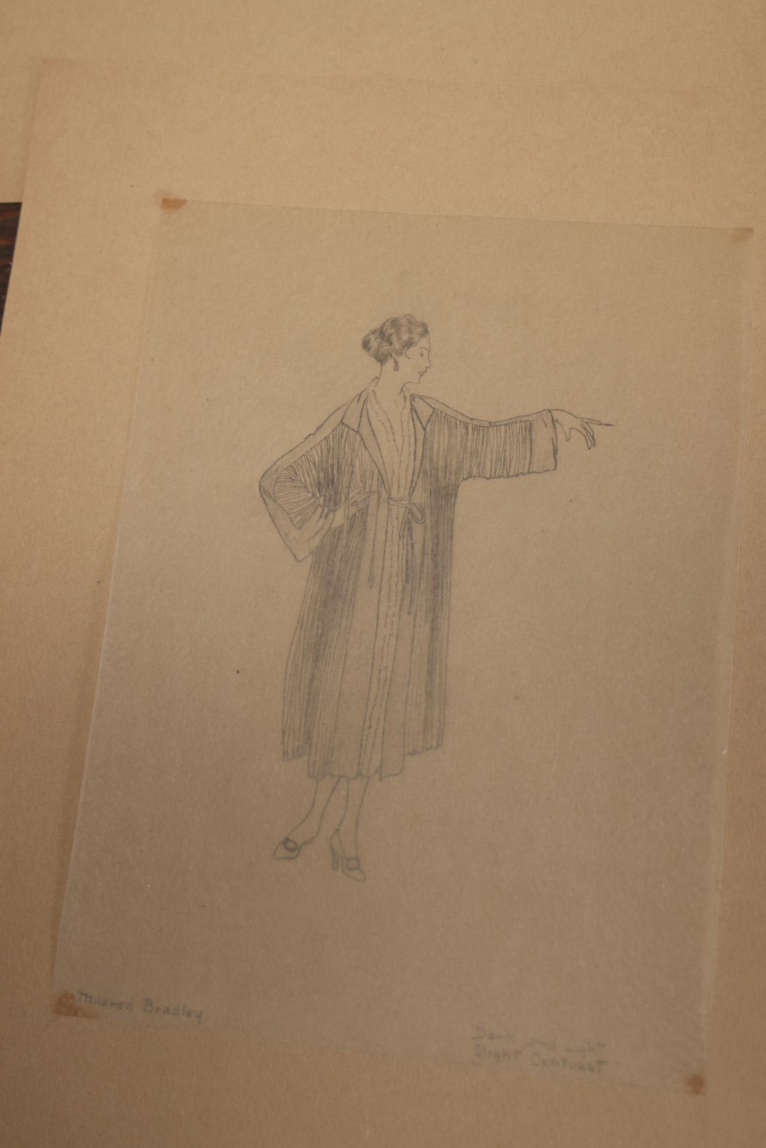 Lot 013 - Grouping Of 10 Antique Hand Drawn Pencil Sketches Of Women's Fashion, Likely Student Works, Signed Mildred Bradley