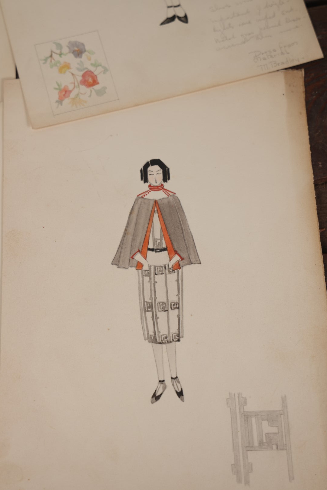 Lot 014 - Grouping Of 11 Antique Hand Drawn, Hand Colored Pencil Drawings Of Women's Fashion, Signed Mildred Bradley, Marked Bainbridge Drawing Bristol, Teacher's College