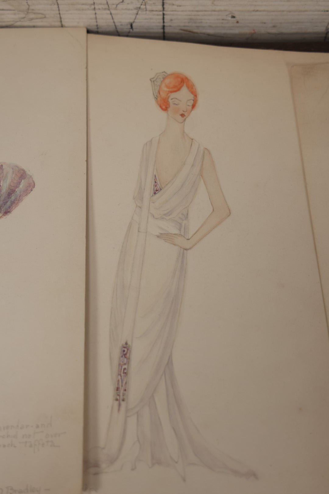 Lot 014 - Grouping Of 11 Antique Hand Drawn, Hand Colored Pencil Drawings Of Women's Fashion, Signed Mildred Bradley, Marked Bainbridge Drawing Bristol, Teacher's College