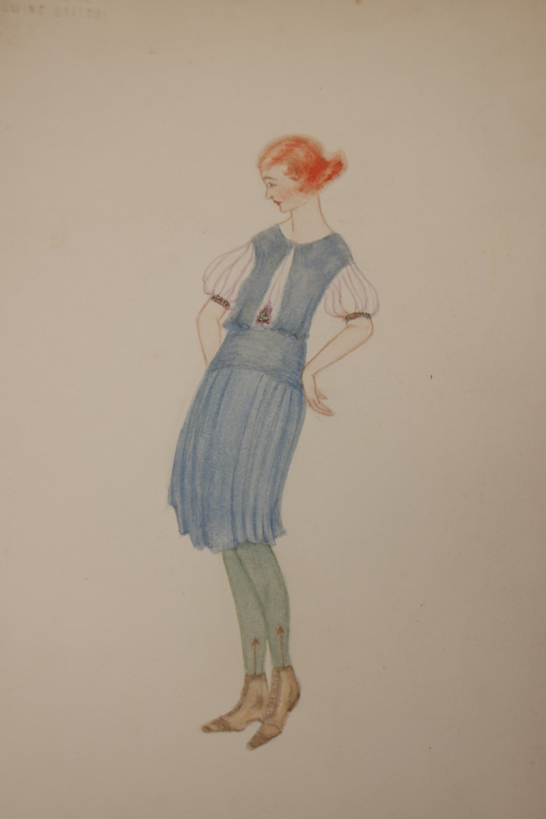 Lot 014 - Grouping Of 11 Antique Hand Drawn, Hand Colored Pencil Drawings Of Women's Fashion, Signed Mildred Bradley, Marked Bainbridge Drawing Bristol, Teacher's College