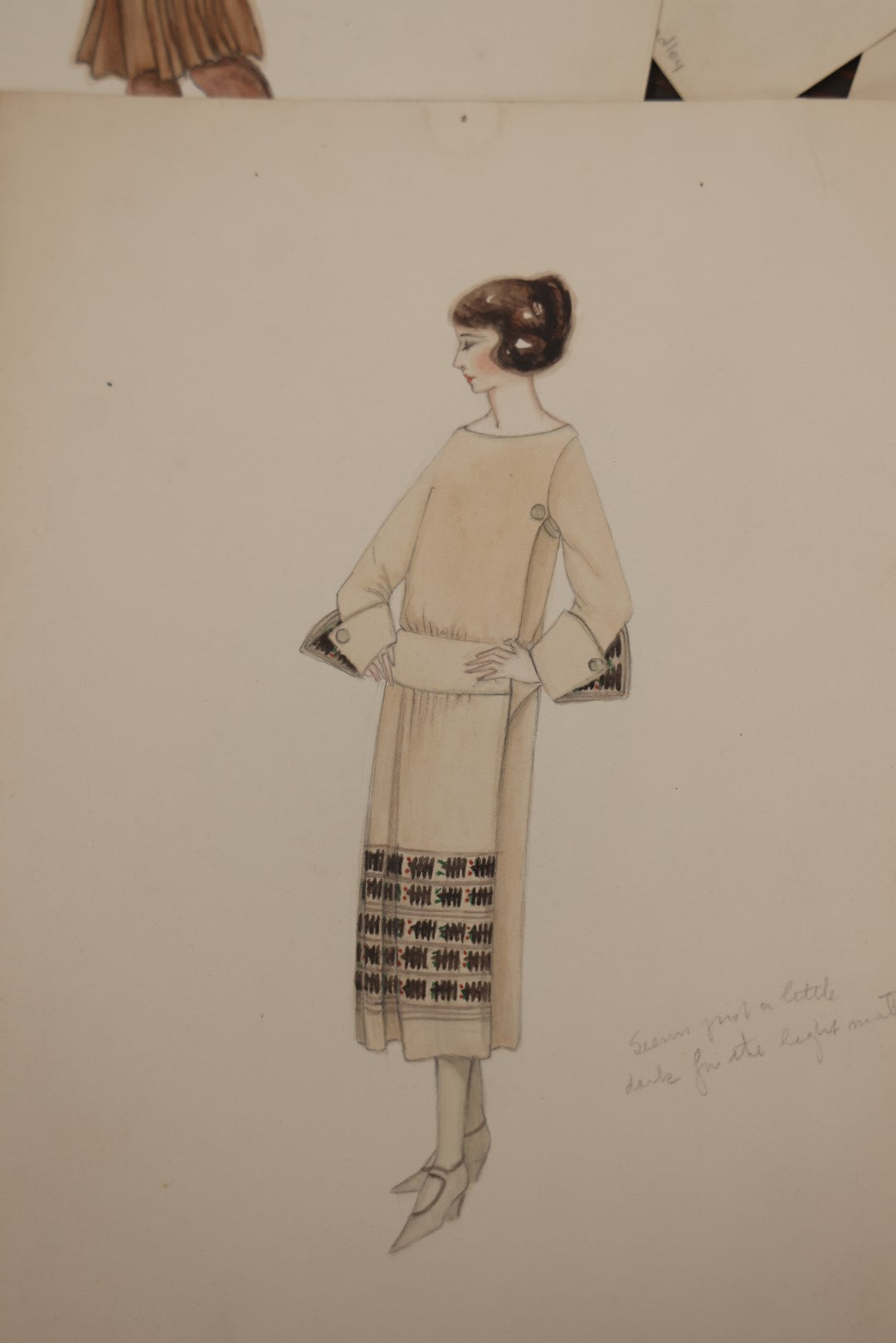 Lot 014 - Grouping Of 11 Antique Hand Drawn, Hand Colored Pencil Drawings Of Women's Fashion, Signed Mildred Bradley, Marked Bainbridge Drawing Bristol, Teacher's College