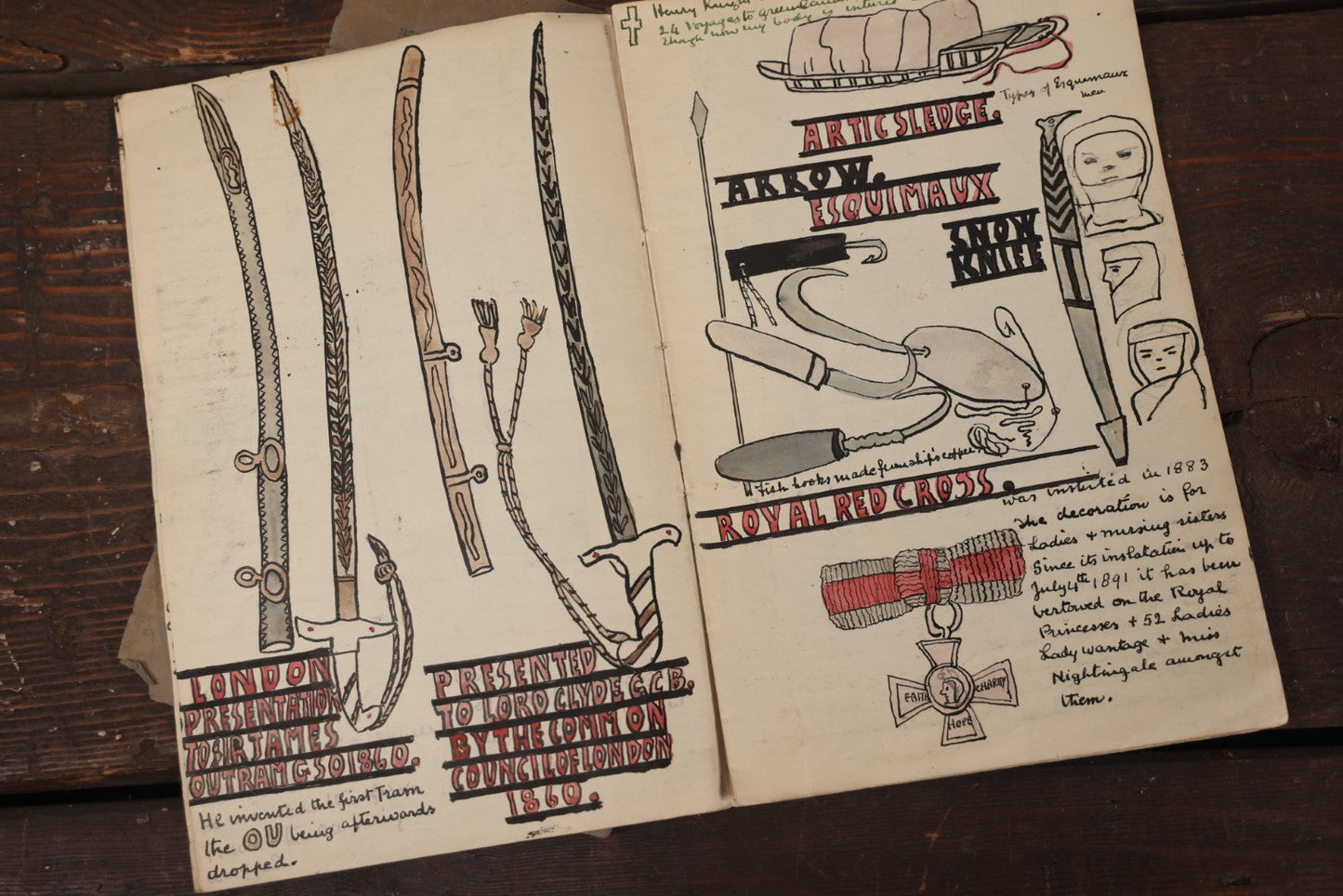 Lot 016 - Unique Hand Drawn, Hand Painted "College Drawing Book" Featuring Bizarre And Esoteric Subject Matter, Illustrations Of Historical Artifacts, Weaponry, Religion, And The Ancient World