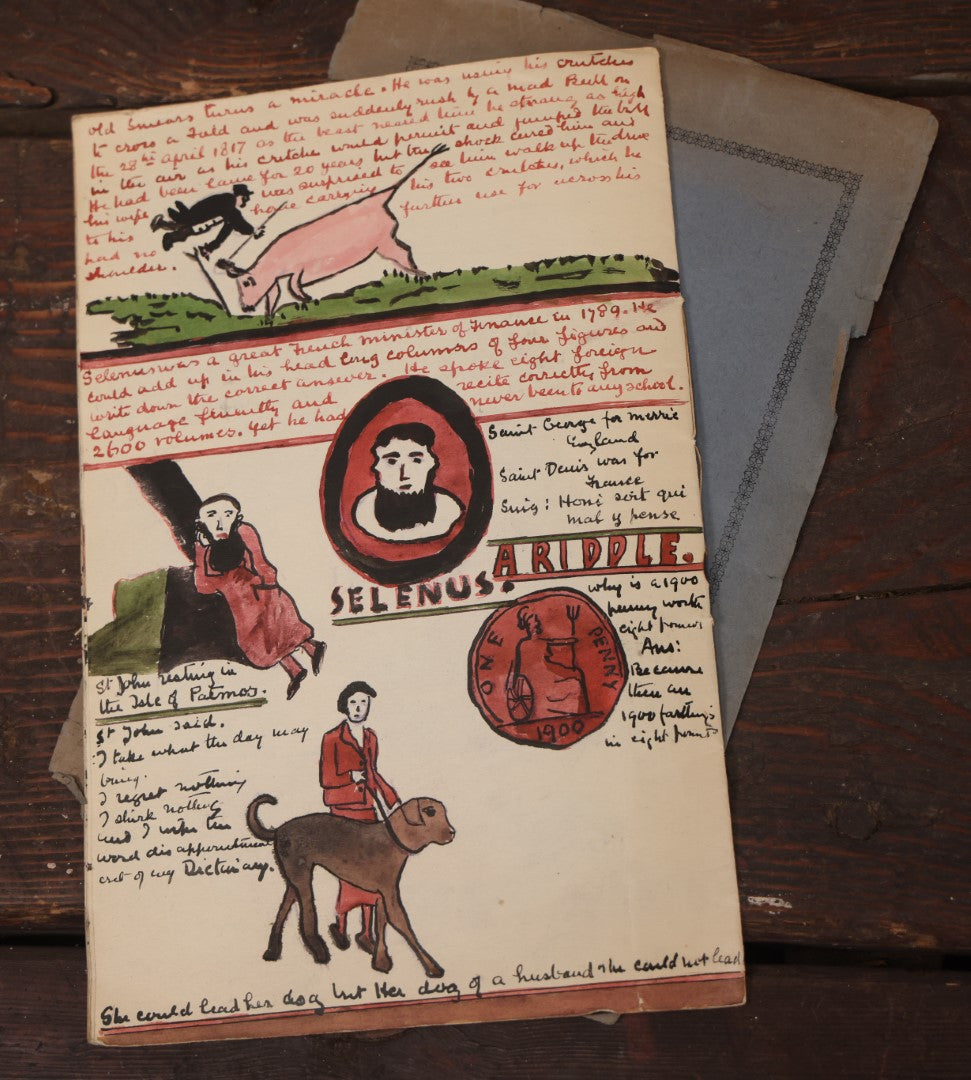 Lot 016 - Unique Hand Drawn, Hand Painted "College Drawing Book" Featuring Bizarre And Esoteric Subject Matter, Illustrations Of Historical Artifacts, Weaponry, Religion, And The Ancient World