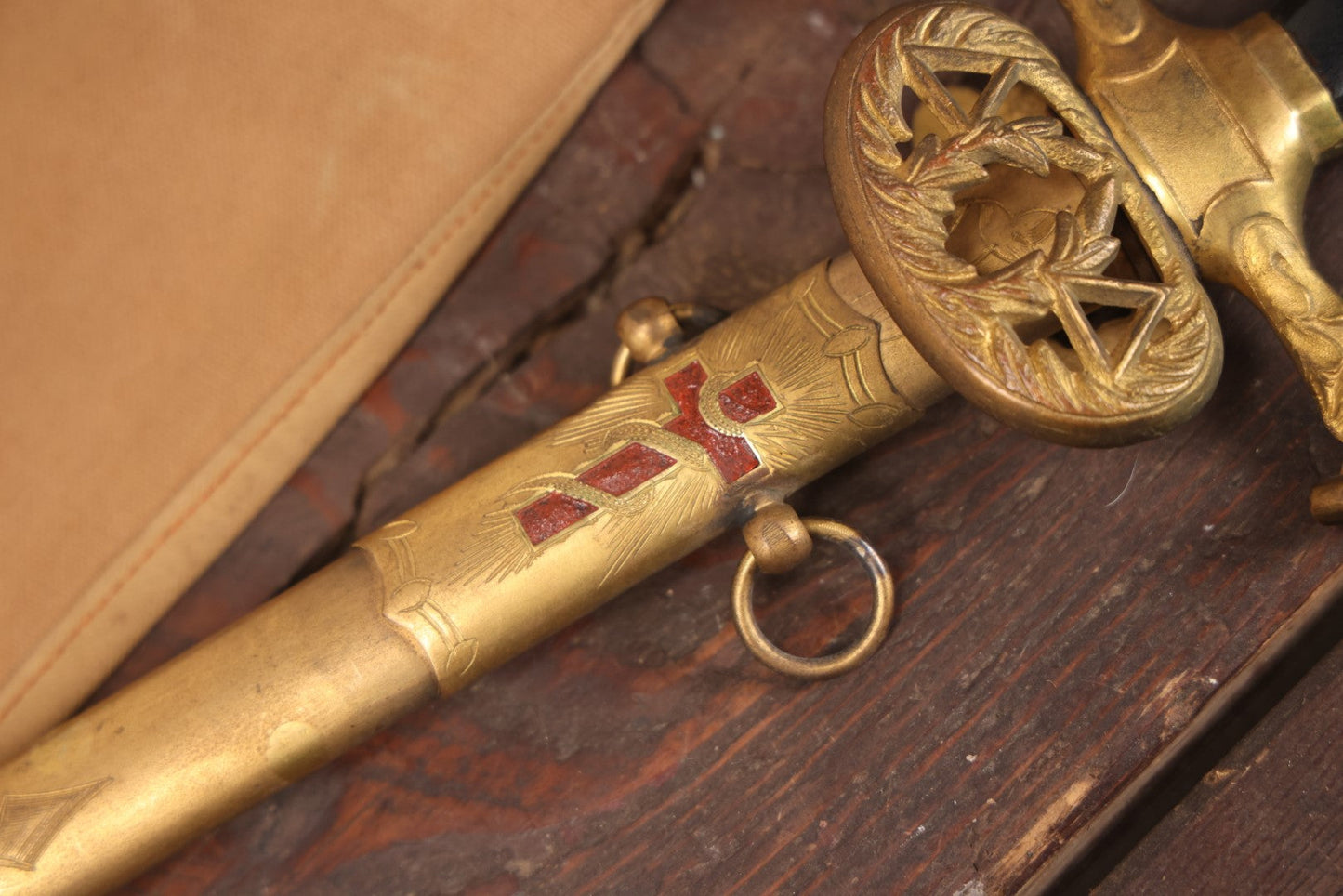 Lot 019 - Antique Knights Templar Masonic Ceremonial Dress Sword With Original Canvas Sheath, Belonged To Elvin Freeman Houghton, Trinity Commandery, Manufactured By Ames Sword Company, Chicopee, Massachusetts