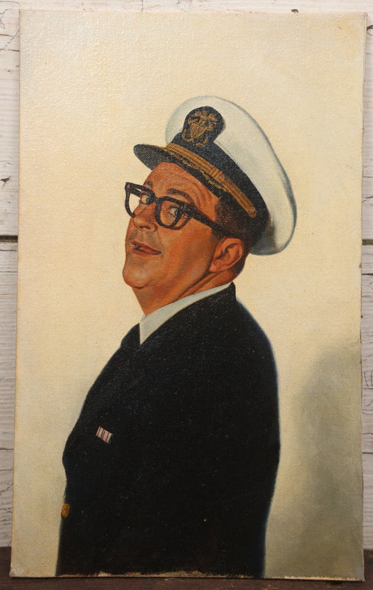 Lot 021 - Actor Joe Flynn As Captain Wallace B "Old Leadbottom" Binghamton In "Mchale's Navy" (1962) Original Painting On Board, Artist Signed By Brian K. Hamilton, Dated 1968, 10" x 16"