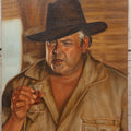 Lot 023 - Actor Orson Welles As Roger Plunkett In "The Southern Star" (1969) Original Painting On Board, Artist Signed By Brian K. Hamilton, Dated 1971, 12" x 16"