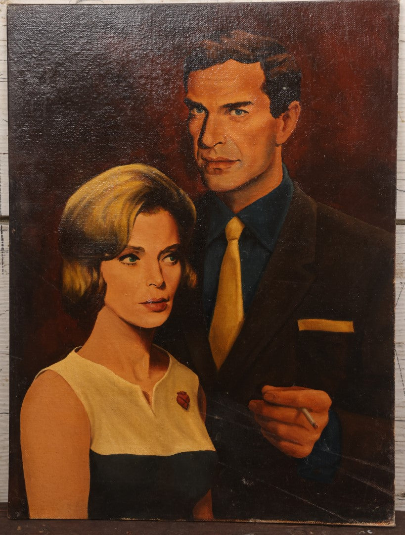 Lot 026 - Actors Martin Landau And Barbara Bain As Rollin Hand And Cinnamon Carter In "Mission: Impossible" (1966) Original Painting On Board, Artist Signed By Brian K. Hamilton, Dated 1968, 12" x 16"