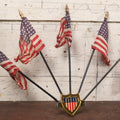 Lot 033 - Vintage Patriotic Hood Ornament Display With Five 48-Star United States American Flags In A Tin Lithograph Shield, Manufactured By Annin, Circa 1940s, Note Wear